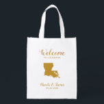 Sac Réutilisable Carte Louisiane Destination Wedding Welcome Bag, T<br><div class="desc">Un sac cadeau de bienvenue Mariage pour les clients de l'extérieur de la ville à votre mariage,  avec l'image de la Louisiane,  avec le coeur que vous pouvez placer à l'endroit précis.. Remplissez fourre-tout de vos bonbons préférés.</div>