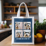 Sac Réutilisable Créez votre propre collection photo Navy 4 photos<br><div class="desc">Utilisez quatre photos carrés pour créer un cadeau unique et personnel. Ou vous pouvez garder le chiot hipster et faire un gardien branché. Si vous avez besoin d'ajuster les images,  cliquez sur l'outil personnaliser pour apporter des modifications.</div>