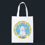 Sac Réutilisable Hanoukka heureux avec Lambie Bleue<br><div class="desc">Hanoukka Happy avec Lambie Bleue, sac blanc à 2 faces. Tous les éléments de conception peuvent être modifiés. Tout texte modifiable peut être supprimé et remplacé par votre propre message. Utilisez la couleur, la taille et le style de police préférés. Joyeux Hanoukka/Chanukah ! Style : Devenez écolo de sac réutilisable...</div>
