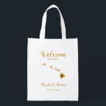 Sac Réutilisable Hawaii Destination Wedding Welcome Bag Fourre-tout<br><div class="desc">Un sac cadeau de bienvenue Mariage pour les clients extérieurs à la ville à votre mariage,  avec l'image d'Hawaii,  avec le coeur que vous pouvez placer à l'endroit précis. Remplissez fourre-tout de vos bonbons préférés.</div>