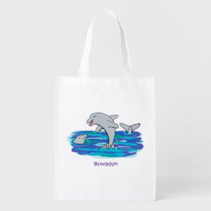 Sac Réutilisable Illustration de dauphins heureux adorables