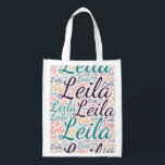 Sac Réutilisable Leila<br><div class="desc">Leila. Show and wear this popular beautiful female first name designed as colorful wordcloud made of horizontal and vertical cursive hand lettering typography in different sizes and adorable fresh colors. Wear your positive american name or show the world whom you love or adore. Merch with this soft text artwork is...</div>
