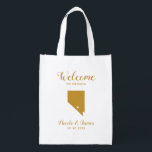 Sac Réutilisable Nevada Destination Wedding Welcome Bag, Gold Fourr<br><div class="desc">Sac cadeau de bienvenue mariage week-end pour les invités hors de la ville à votre mariage,  avec l'image du Nevada,  avec le coeur vous pouvez placer à l'endroit précis. Remplissez fourre-tout avec vos goodies favoris.</div>