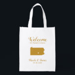 Sac Réutilisable Pennsylvanie Destination Wedding Welcome Bag, Gold<br><div class="desc">Un sac cadeau de bienvenue Mariage pour les clients de l'extérieur de la ville à votre mariage,  avec l'image de la Pennsylvanie,  avec le coeur que vous pouvez placer à l'endroit précis. Remplissez fourre-tout de vos bonbons préférés.</div>
