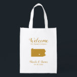 Sac Réutilisable Pennsylvanie Destination Wedding Welcome Bag, Gold<br><div class="desc">Un sac cadeau de bienvenue Mariage pour les clients de l'extérieur de la ville à votre mariage,  avec l'image de la Pennsylvanie,  avec le coeur que vous pouvez placer à l'endroit précis. Remplissez fourre-tout de vos bonbons préférés.</div>