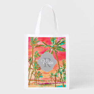 Sac Réutilisable PixDezines Vintage Hawaiian Beach/Coral Orange