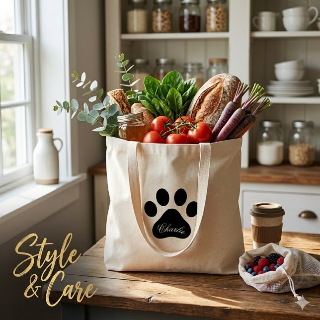 Sac réutilisable pour épicerie avec nom personnali (Personalized Name Paw Print Reusable Grocery Tote Bag)