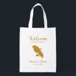 Sac Réutilisable Sac d'accueil de mariage de destination en Martini<br><div class="desc">Un sac cadeau de bienvenue Mariage pour les clients extérieurs à la ville à votre mariage,  avec l'image de la Martinique,  avec le coeur que vous pouvez placer à l'endroit précis. Remplissez fourre-tout de vos bonbons préférés.</div>