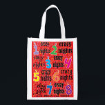 Sac Réutilisable Sac fourre-tout des nuits folles Hanoukka<br><div class="desc">Hanoukka Crazy Nights, sac blanc recto verso. Tous les éléments de conception peuvent être modifiés. Tout texte modifiable peut être supprimé et remplacé par votre propre message. Utilisez la couleur, la taille et le style de police préférés. Joyeux Hanoukka/Chanukah ! Style : Devenez écolo de sac réutilisable et sauver la...</div>