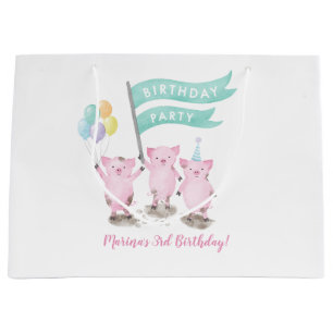 Sac rose d'anniversaire de enfant de Piggys