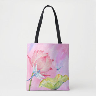sac rose mou d'été d'aquarelle de libellules de