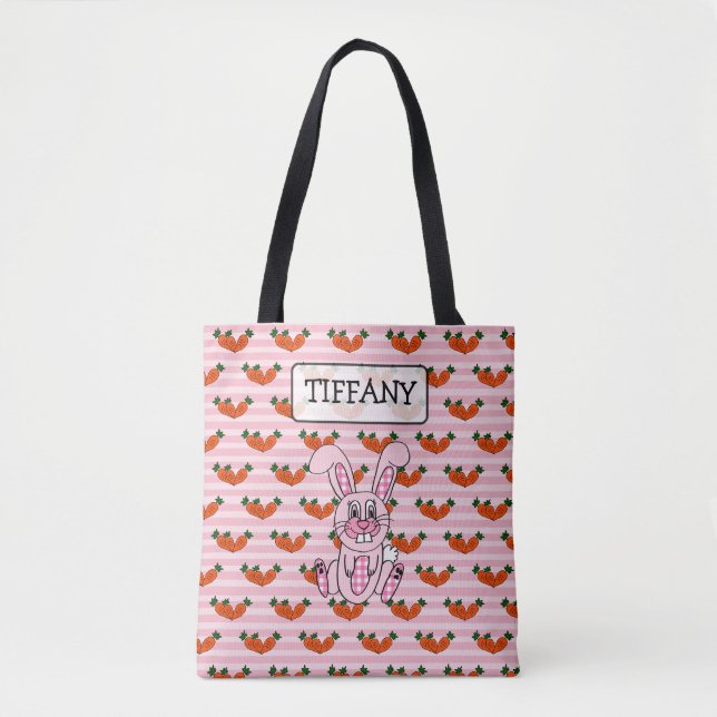 Sac rose personnalisé de lapin de Pâques de plaid (Devant)