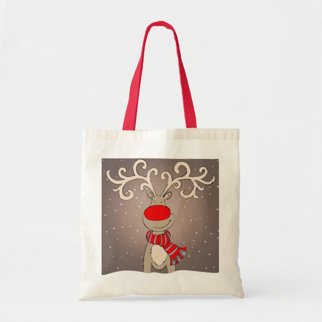 Sac rouge, gris et naturel de renne de Noël (Devant)