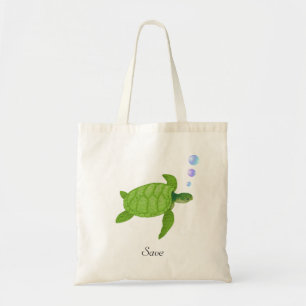 Sac shopping calligraphié Tortue marine verte & sa