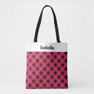 Sac Shopping de Noël personnalisé à carreaux rouge
