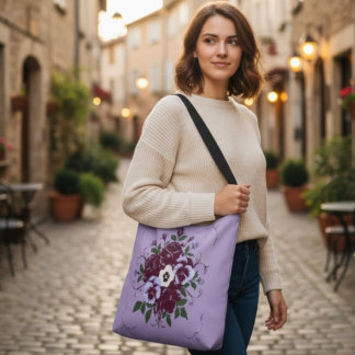 Sac Tote Bag Réglable Floral Bouquet de Violettes