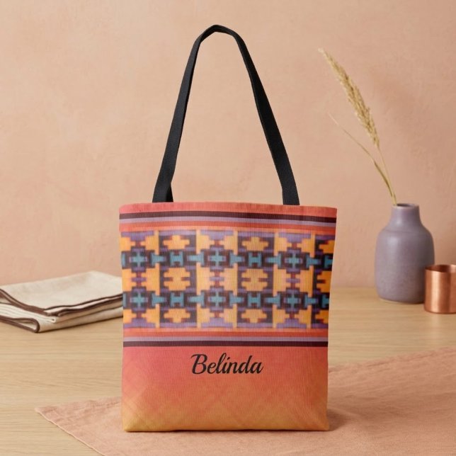 Sac tribal orange, violet, jaune et bleu abstrait (Créateur téléchargé)