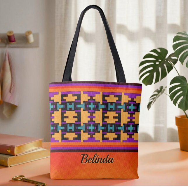 Sac tribal orange, violet, jaune et bleu abstrait (Créateur téléchargé)
