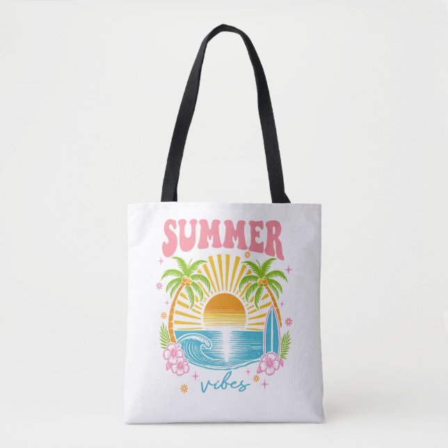 Sac "Vibes d'été" Palmiers de plage boho gais (Devant)