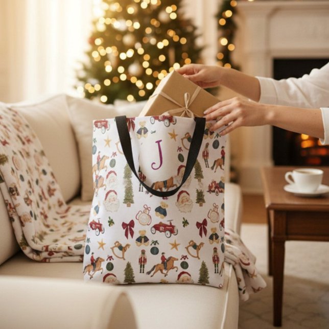 Sac vintage Noël Jouets motif rouge vert (Créateur téléchargé)