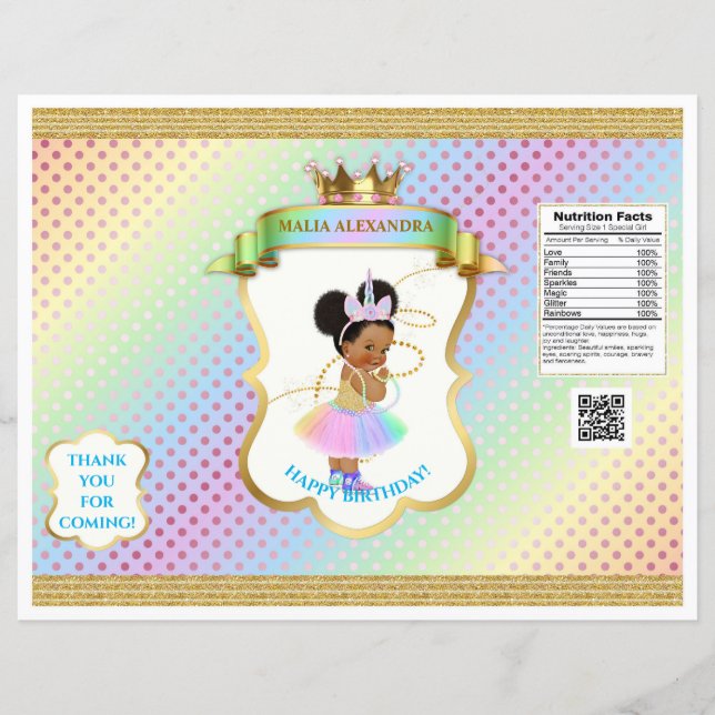 Sachet de puces fille bébé Unicorn Rainbow Afro Pu (Devant)