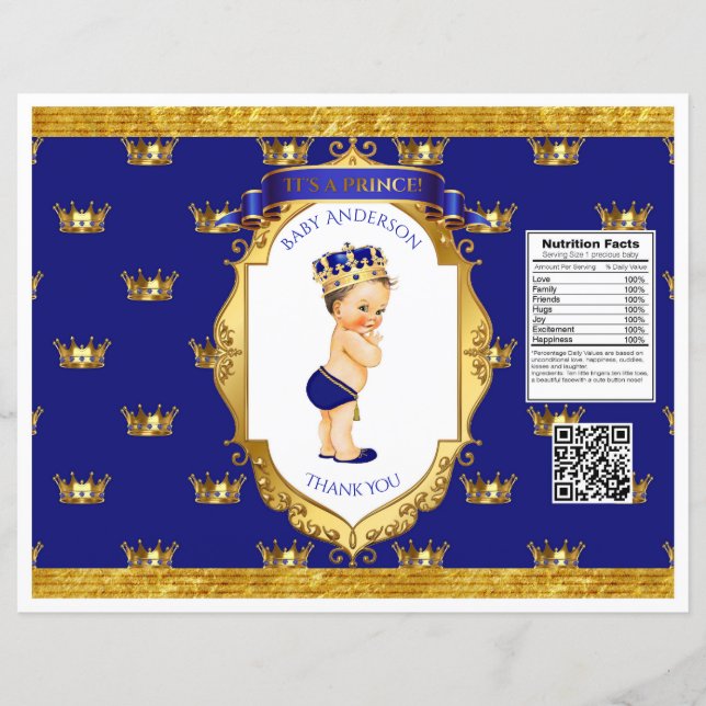 Sachet pour pochette de chips bleu royal or Prince (Devant)