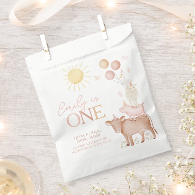 Sachets En Papier 1er Anniversaire Animaux de ferme Barnyard Filles  (Coupé)