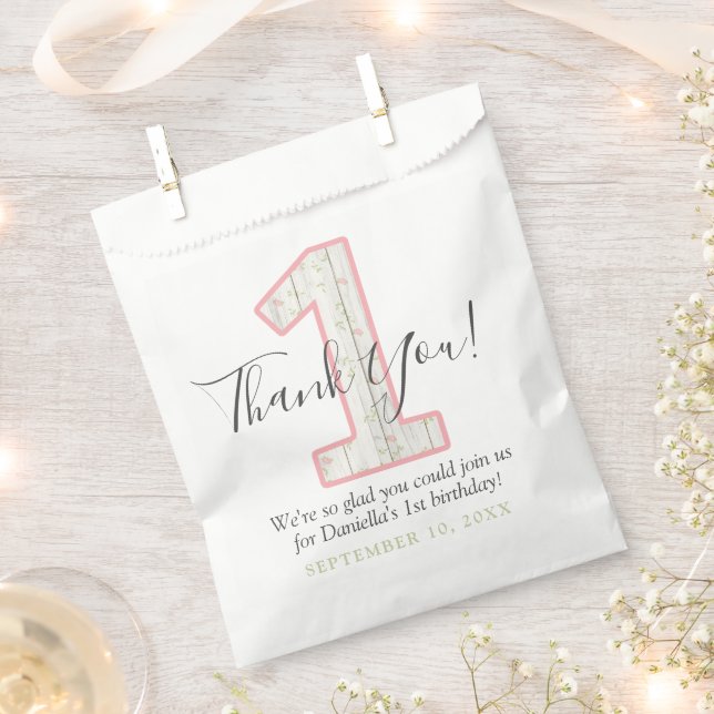 Sachets En Papier 1er anniversaire Rustic Shabby Chic rose floral Pa (Coupé)