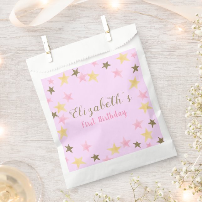 Sachets En Papier 1er anniversaire Twinkle Little Star Rose Girl (Coupé)