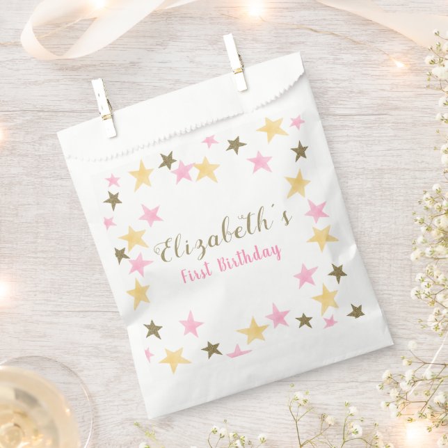 Sachets En Papier 1er anniversaire Twinkle Little Star Rose Gold Gir (Coupé)
