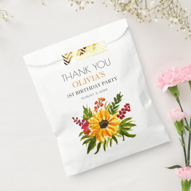 Sachets En Papier 1ère fête d'anniversaire Sunflower Baby Girl (Scellé)
