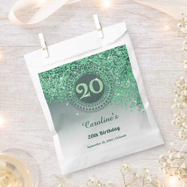 Sachets En Papier 20th Birthday | Sparkling Green Gold Glitter (Coupé)