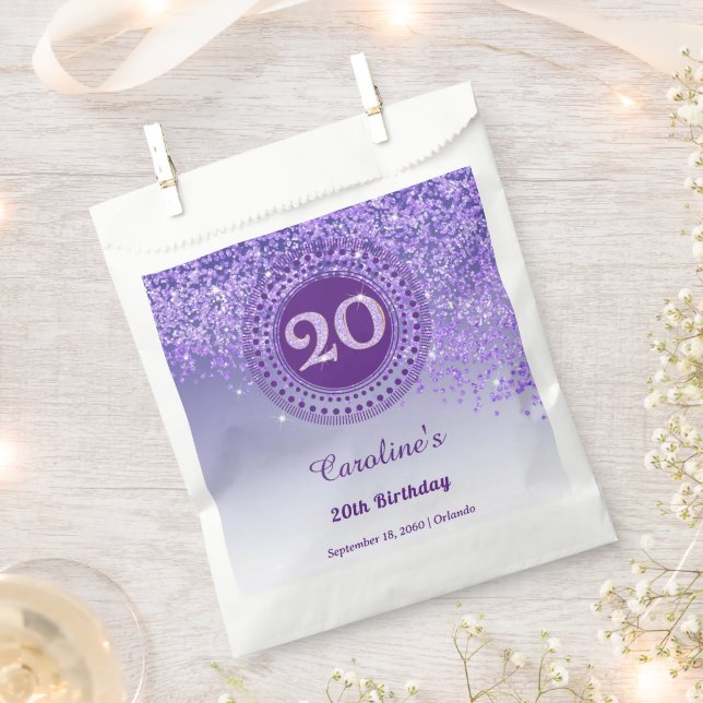 Sachets En Papier 20th Birthday | Sparkling Purple Gold Glitter (Coupé)