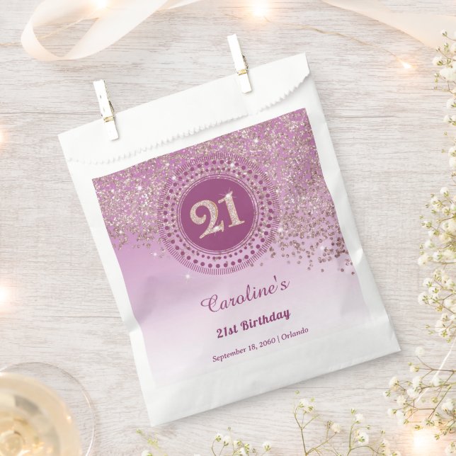 Sachets En Papier 21st Birthday | Sparkling Rose Gold Glitter (Coupé)