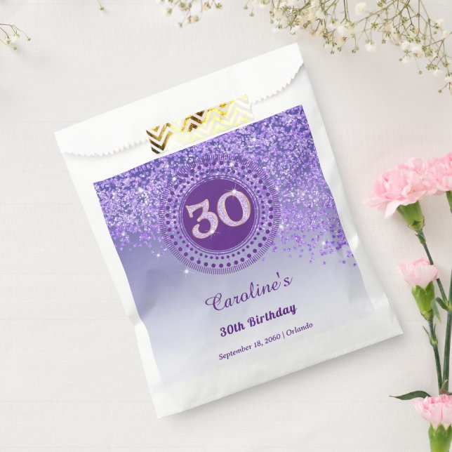Sachets En Papier 30th Birthday | Sparkling Purple Gold Glitter (Scellé)