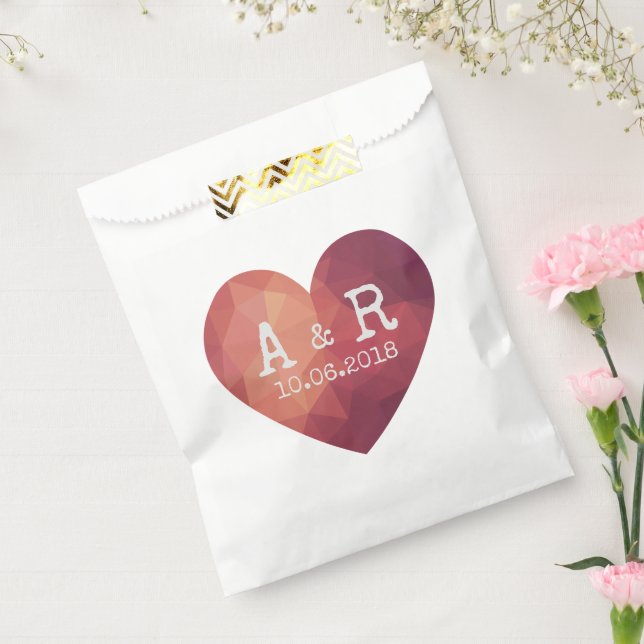 Sachets En Papier 3d rouge couple monogrammes mariage date (Scellé)