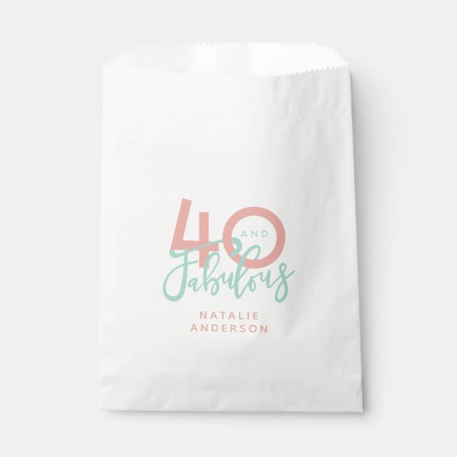 Sachets En Papier 40 et fabuleux anniversaire rose et menthe (Devant)