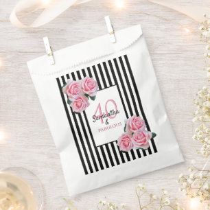 Sachets En Papier 40 fabuleux floraux roses bandes noires et blanche