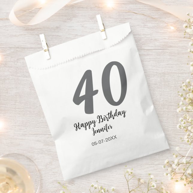 Sachets En Papier 40e anniversaire ajouter nom date année noire modè (Coupé)