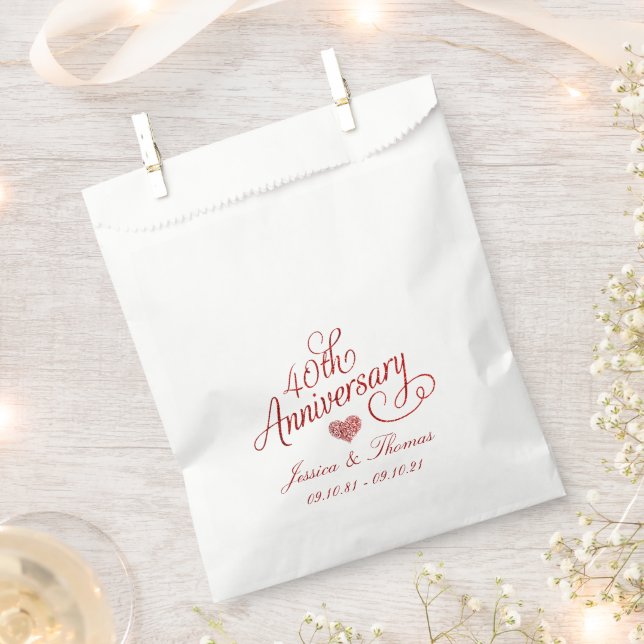 Sachets En Papier 40e anniversaire de mariage Rubis (Coupé)