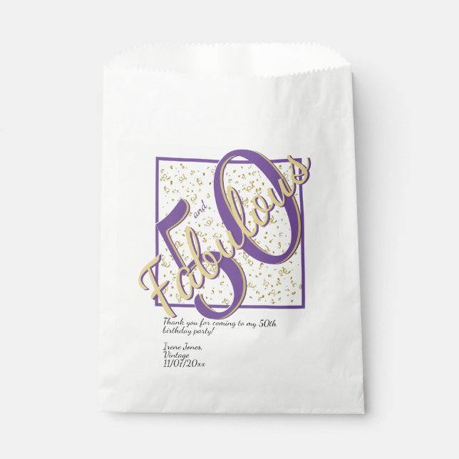 Sachets En Papier 50 et fabuleux anniversaire Purple/Gold Fancy Scri (Devant)