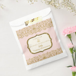 Sachets En Papier 50e anniversaire de Mariage d'or Célébration ros