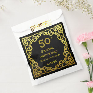 Sachets En Papier 50e anniversaire de Mariage Noir & Or noeud celtiq