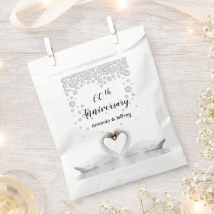 Sachets En Papier 60e anniversaire de mariage couple de cygnes blanc