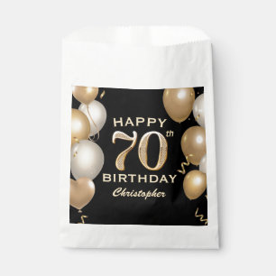 Sachets En Papier 70e fête d'anniversaire Ballons noirs et or