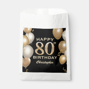 Sachets En Papier 80e fête d'anniversaire Ballons noirs et or