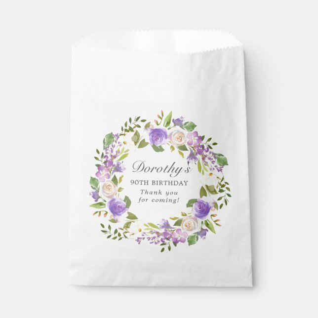 Sachets En Papier 90e anniversaire Purple Rose Floral Eucalyptus Wre (Devant)