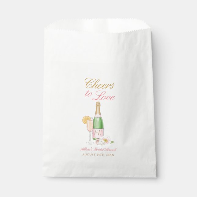 Sachets En Papier À l'amour Champagne Fête de mariage Floral (Devant)
