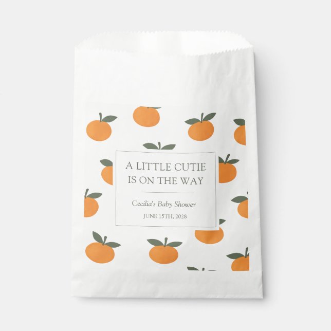 Sachets En Papier A Little Cutie Orange Gender Neutral Baby Shower (Devant)