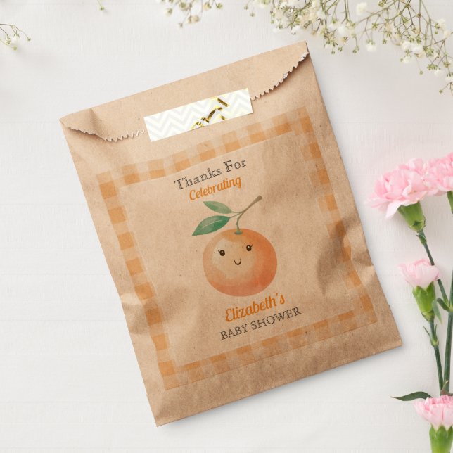 Sachets En Papier A Little Cutie Orange Gingham Citrus Baby Shower (Scellé)